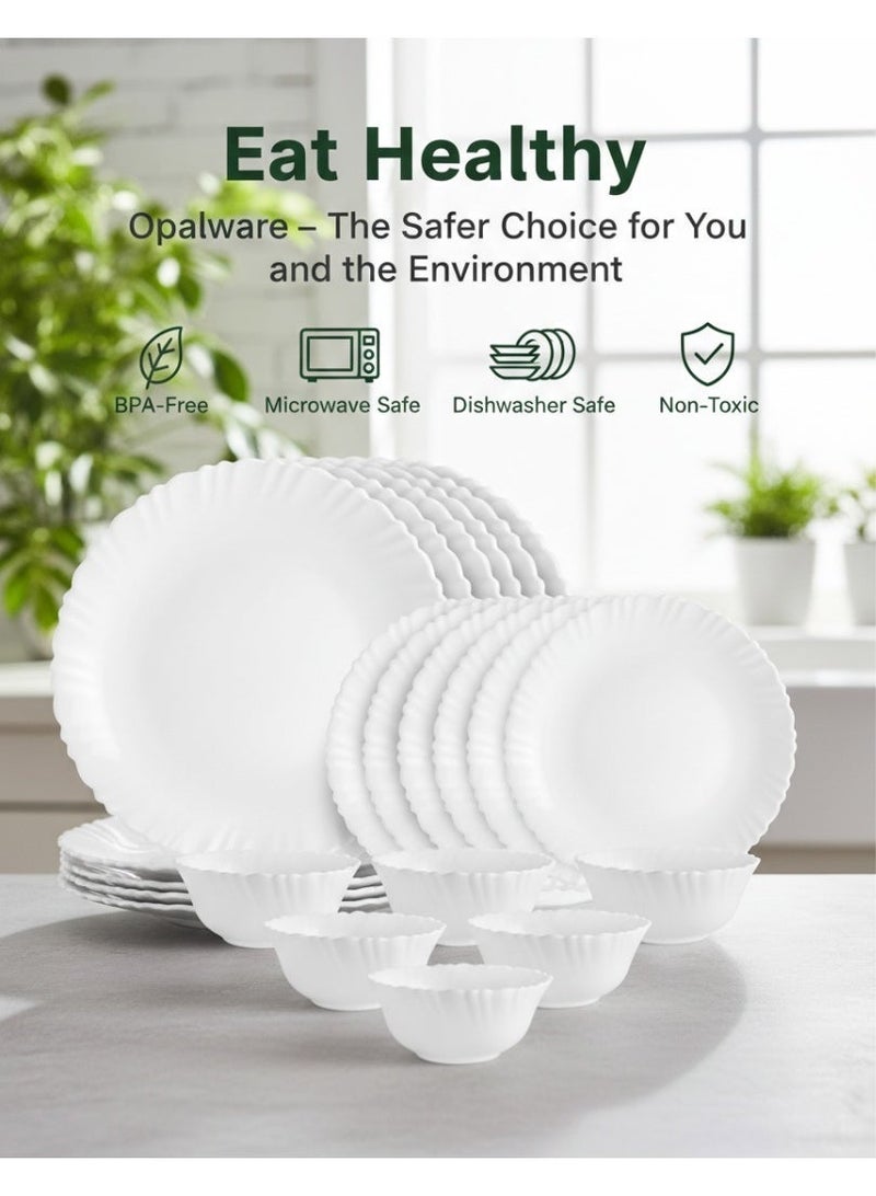 La Opala 20 PCS Dinner Set | Premium Opal Glass Dinnerware Set | White Elegant Plates & Bowls Set | Microwave & Dishwasher Safe | Dinner Set for Home & Gifting - Image 5